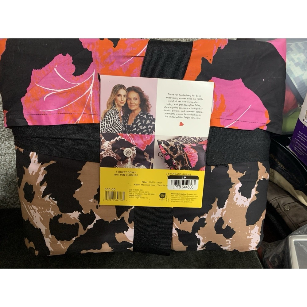 DVF Furstenberg x Target Leopard Pink Geranium Full  Queen Duvet Cover Set 0903a